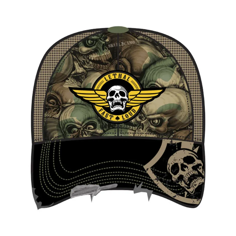 cafe 4 racer - LT, PÁNSKA TRUCKERSKÁ ČIAPKA ARMY SKULL CAMO - LETHAL THREAT Šiltovka 