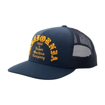 cafe 4 racer - RON BURGUNDY Trucker Cap - Curved Peak - Grey Cotton Panel / Red Mesh - Black Logo - Motone Caps 
