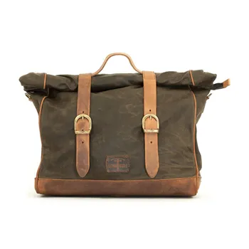 cafe 4 racer - Longride, ''Old Chopper'' waxed cotton saddlebag. Khaki, Royal Enfield: Interceptor 650 Royal - LONGRIDE Saddle & Sissy bags 