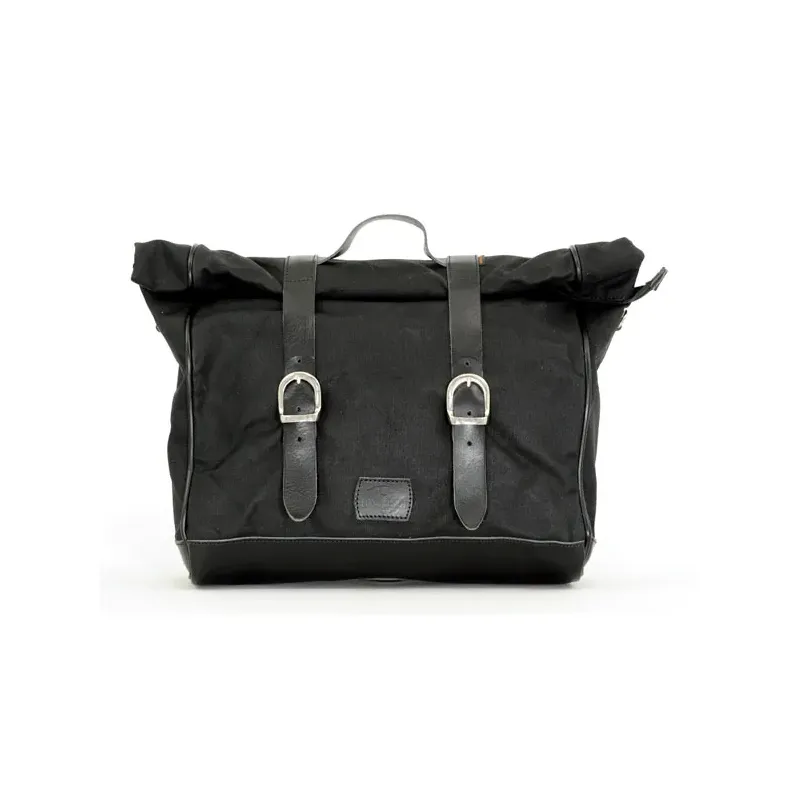 cafe 4 racer - Longride, ''Old Chopper'' waxed cotton saddlebag. Black, Royal Enfield: Interceptor 650 Royal - LONGRIDE Saddle & Sissy bags 