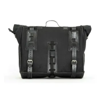 cafe 4 racer - Longride, ''Old Chopper'' waxed cotton saddlebag. Black, Royal Enfield: Interceptor 650 Royal - LONGRIDE Saddle & Sissy bags 