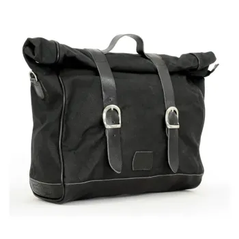 cafe 4 racer - Longride, ''Old Chopper'' waxed cotton saddlebag. Black, Royal Enfield: Interceptor 650 Royal - LONGRIDE Saddle & Sissy bags 