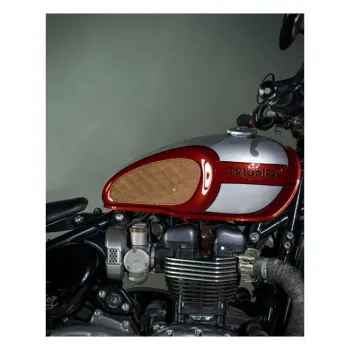 cafe 4 racer - Trip Machine, Diamantový kožený set podložky nádrže na benzín. Tabák - Tripmachine Boční ochranná & Popruhy  nádrže 