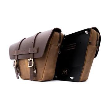 cafe 4 racer - Trip Machine, Wingman side panel bag set. Tobacco brown - Tripmachine Bags 