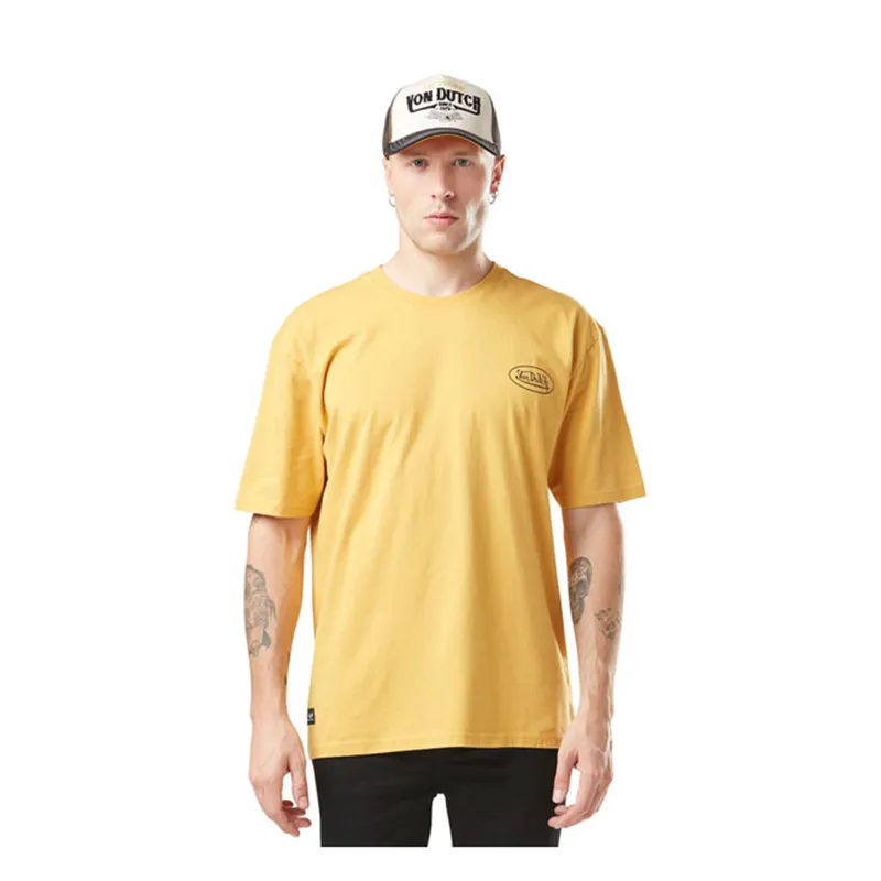 cafe 4 racer - Von Dutch Print hrudné tričko žlté - Von Dutch Tričká 