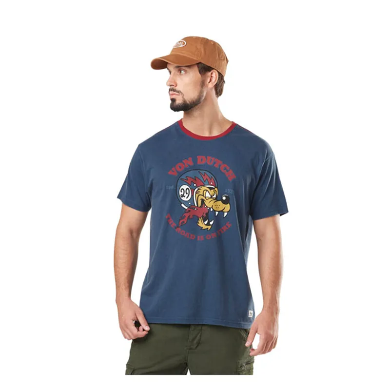 cafe 4 racer - Von Dutch Tričko s potlačou pes modré  - Von Dutch Tričká 