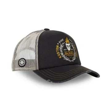 cafe 4 racer - Von Dutch Heritage-Trucker Crew cap skull black/white/yellow - Von Dutch Caps 
