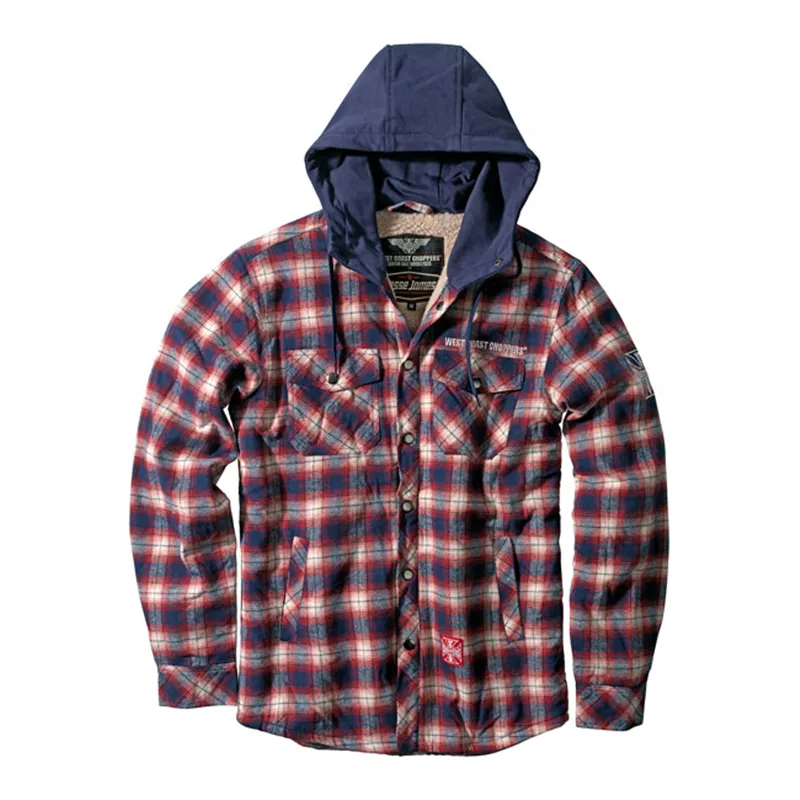 cafe 4 racer - WCC Sherpa lined flannel jacket navy/red - WEST COAST CHOPPERS Jackets 