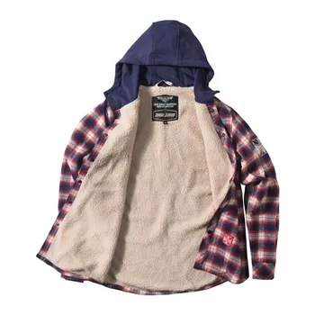 cafe 4 racer - Flanelová bunda WCC s podšívkou Sherpa navy/red - WEST COAST CHOPPERS Bundy 