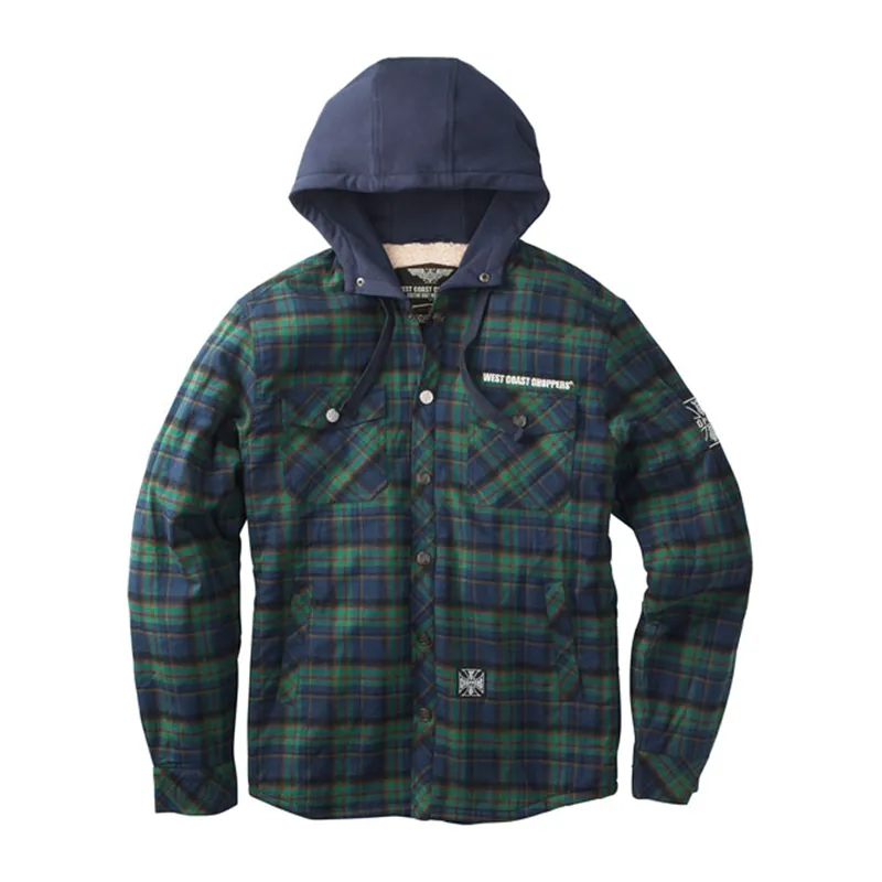 cafe 4 racer - WCC Sherpa lined flannel jacket blue/green - WEST COAST CHOPPERS Jackets 