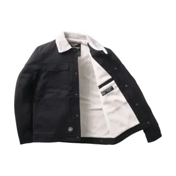 cafe 4 racer - WCC Sherpa lined canvas jacket black - WEST COAST CHOPPERS Jackets 