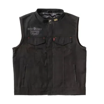 cafe 4 racer - WCC x 13 1/2 Dominator black canvas riding vest - WEST COAST CHOPPERS Vesty 
