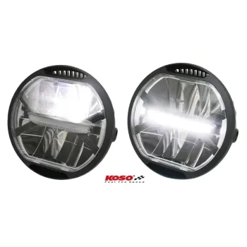 cafe 4 racer - KOSO LED světlomet THUNDERBOLT s parkovacím světlem, černý - Koso Přední světla s bočním uchycením 4054783254392