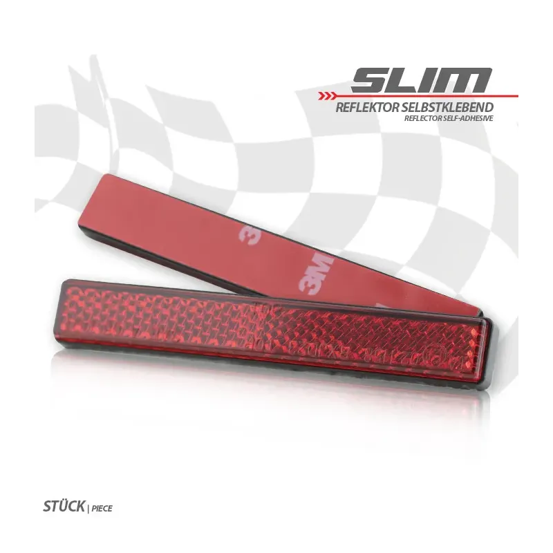 cafe 4 racer - Floodlight "Slim" Red Rectangular Dimensions: 100 x 13 mm Self-adhesive E-approved - HS MOTO Germany Reflectors 4251352611475