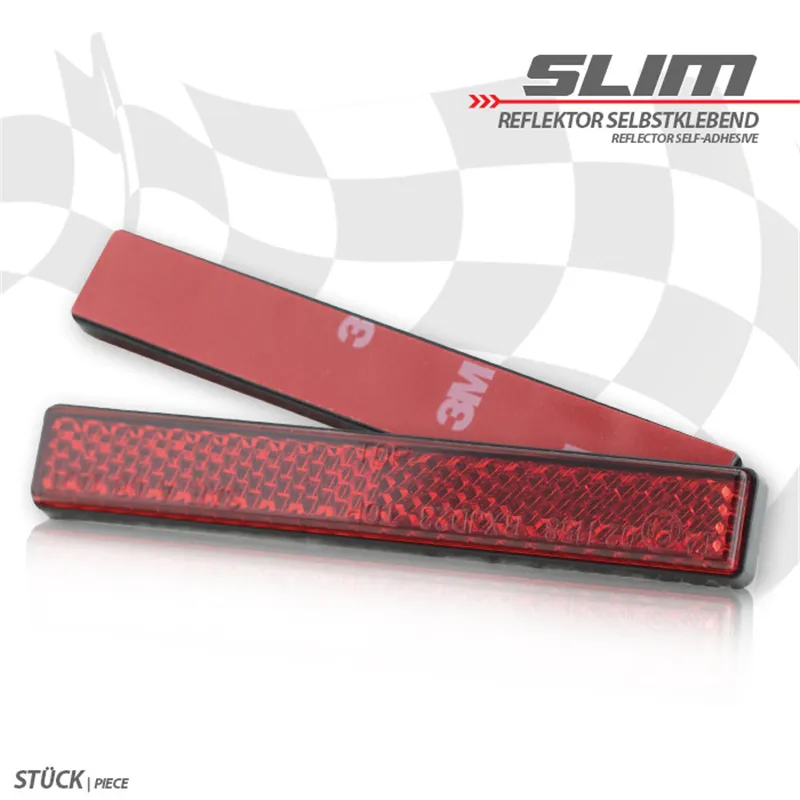 cafe 4 racer - Reflektor "Slim" Červený Obdélníkový Rozměry: 100 x 13 mm Samolepicí E-schválený - HS MOTO Germany Reflektor - odrazky 4251352611475
