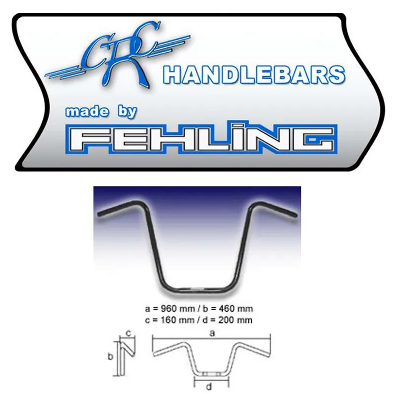 cafe 4 racer - 1 Inch Handlebar "Ape Hanger" (AHHD 1) black/ Notch B 98 cm x D 16 cm x - Fehling Scrambler handlebars 4251352655813