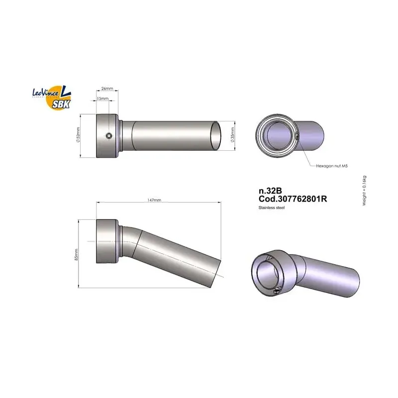 cafe 4 racer - Leovince "DB-Killer" N.32B Code 307762801R Dimensions: Silencer Ø 52 mm Outlet 35 - LeoVince Accessories 4251352666895