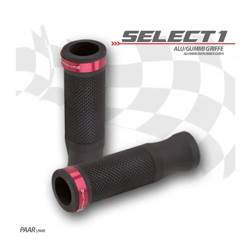 cafe 4 racer - Grip Rubber Set "Select1" 7/8&quot / 22mm Black Alu / Rubber Ring Red L: - HS MOTO Germany 22mm & 7/8 inch 4251352632555