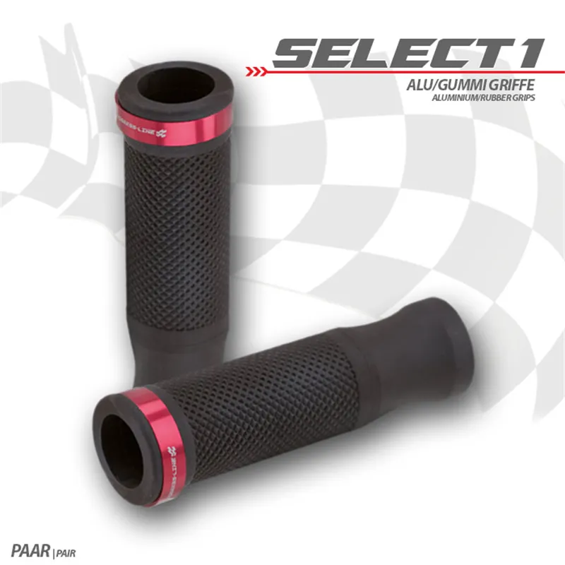 cafe 4 racer - Sada gumových gripů "Select1" 7/8&quot / 22mm Černý Alu / Gumový kroužek Červený L: - HS MOTO Germany 22 mm & 7/8 inch 4251352632555