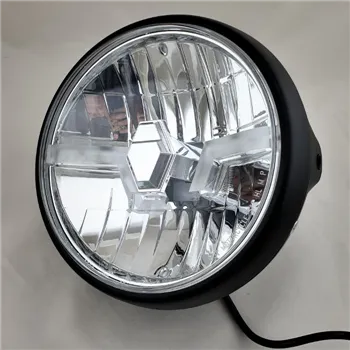 cafe 4 racer - LED světlomet "Flash" 7 palců matně černý prizmatický reflektor M8 boční britský styl čiré sklo - HS MOTO Germany Světla LED 4251352670892