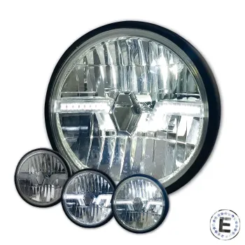 cafe 4 racer - LED Predné svetlo "Flash" 7 palcov Čierny lesklý prizmatický reflektor M8 Bočný Nevo štýl Číre sklo - HS MOTO Germany LED svetlá 4251352670946