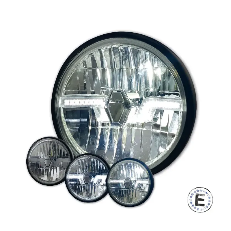 cafe 4 racer - LED Predné svetlo "Flash" 7 palcov Čierny lesklý prizmatický reflektor M8 Bočný Nevo štýl Číre sklo - HS MOTO Germany LED svetlá 4251352670946