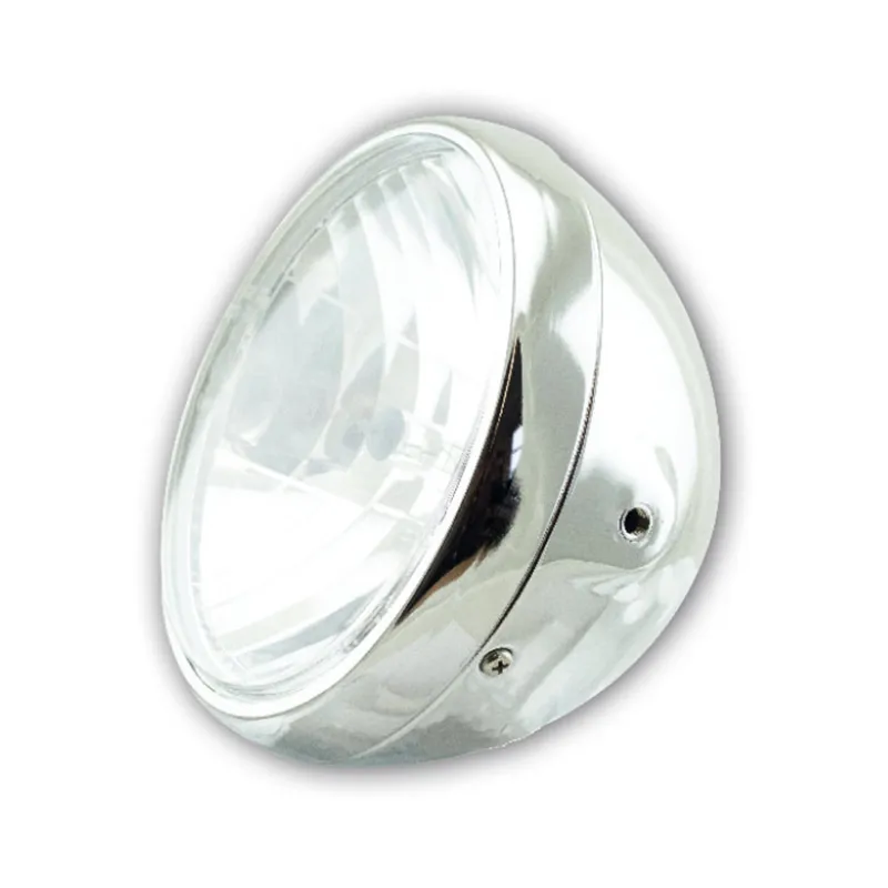 cafe 4 racer - H4 Headlight "British Style 7" chrome side M8 clear glass parking light 4W E-approved - HS MOTO Germany Headlights side mount 4251352631473