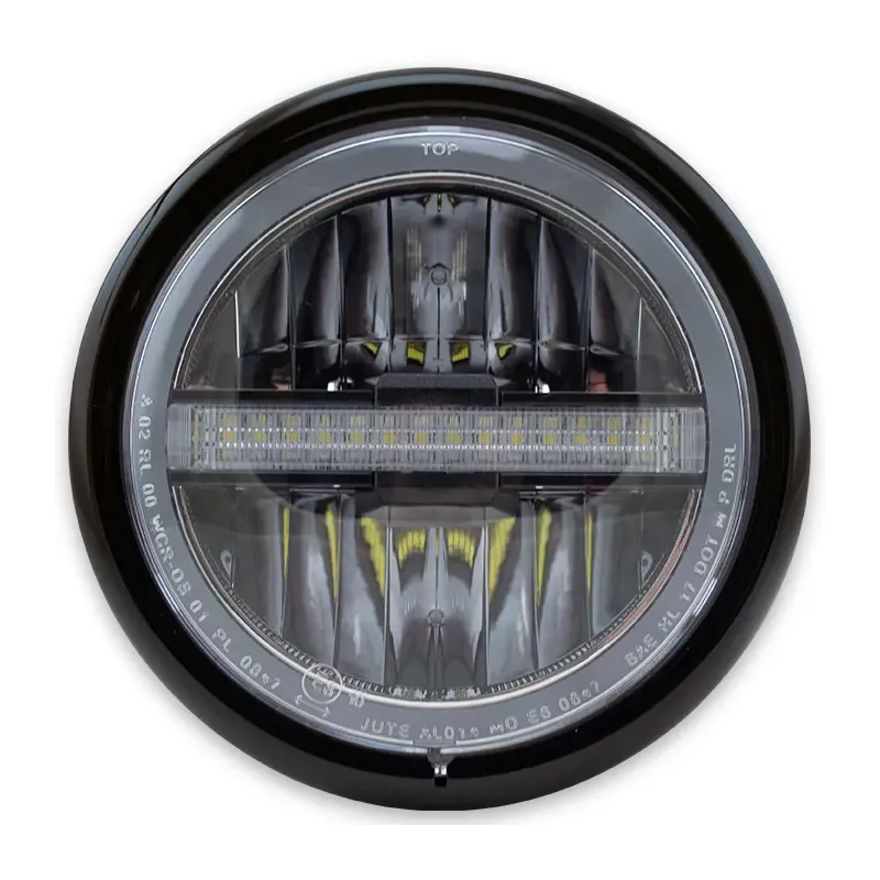 cafe 4 racer - LED Headlight "Horizon" 5-3/4&quot black gloss side M8 Glass Ø145mm Chrome reflector E-approved - HS MOTO Germany LED Headlight & inserts 4251352687845