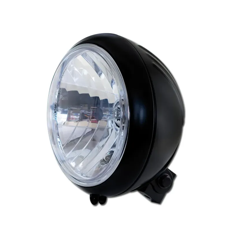 cafe 4 racer - Headlight "Groove" 7" H4 black clear parking light 4W bottom M10 E-approved - HS MOTO Germany Headlights bottom mount 4251352609304