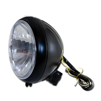 cafe 4 racer - Headlight "Groove" 7" H4 black clear parking light 4W bottom M10 E-approved - HS MOTO Germany Headlights bottom mount 4251352609304