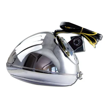 cafe 4 racer - Headlight "Groove" 7" H4 chrome clear Parking light 4W bottom M10 E-approved - HS MOTO Germany Headlights bottom mount 4251352609311