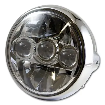 cafe 4 racer - MONZA 5,75 palcový CNC opracovaný LED svetlomet Strata mriežka leštená - MAX-INC  LED svetlá 
