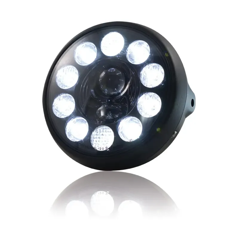cafe 4 racer - LED světlomet "Britský styl" 7" černý 10 LED boční M8 E-schválený - HS MOTO Germany Světla LED 4251352601193