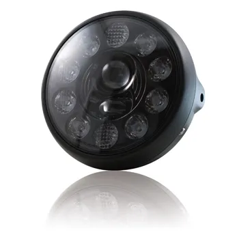 cafe 4 racer - LED Headlight "British Style" 7" Black 10 LEDs Side M8 E-approved - HS MOTO Germany LED Headlight & inserts 4251352601193