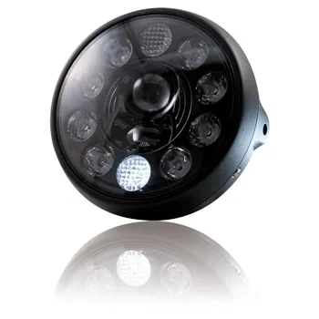cafe 4 racer - LED Headlight "British Style" 7" Black 10 LEDs Side M8 E-approved - HS MOTO Germany LED Headlight & inserts 4251352601193