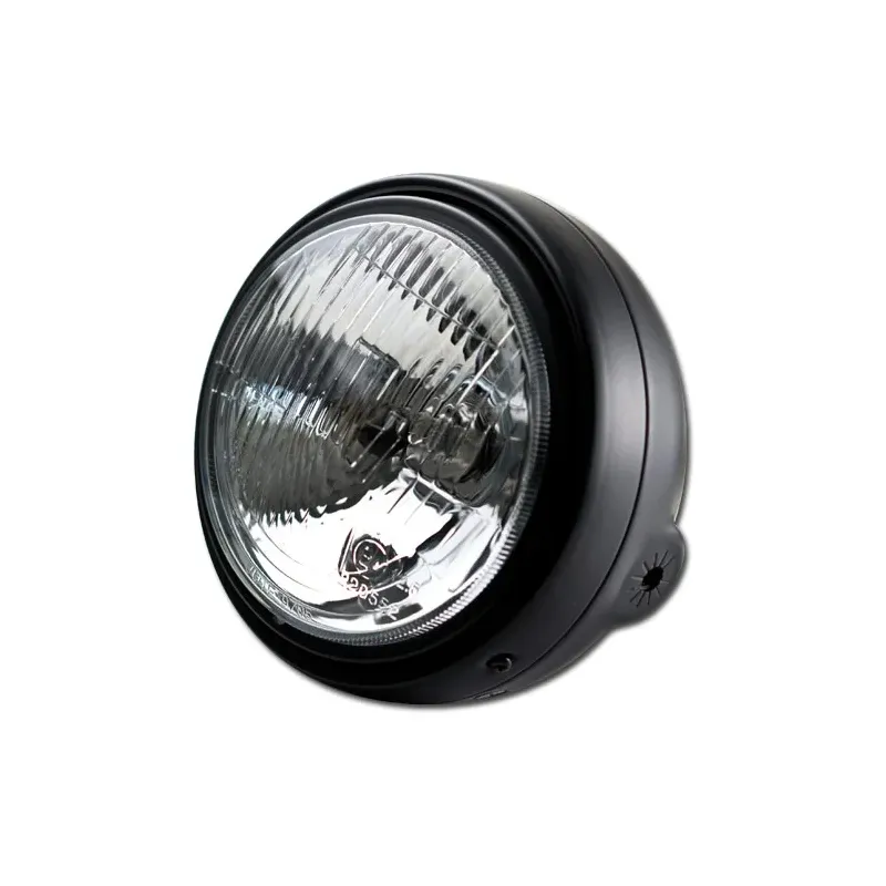 cafe 4 racer - Headlight "Bullet" 5-3/4" H4 black prismatic glass side M8 Ø 146mm E-approved - HS MOTO Germany Headlights side mount 4251352601216