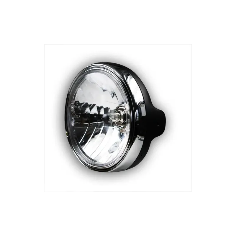 cafe 4 racer - Headlight "LTD-Style" 7" H4 black clear glass side M8 E-approved - HS MOTO Germany Headlights side mount 4251352605252