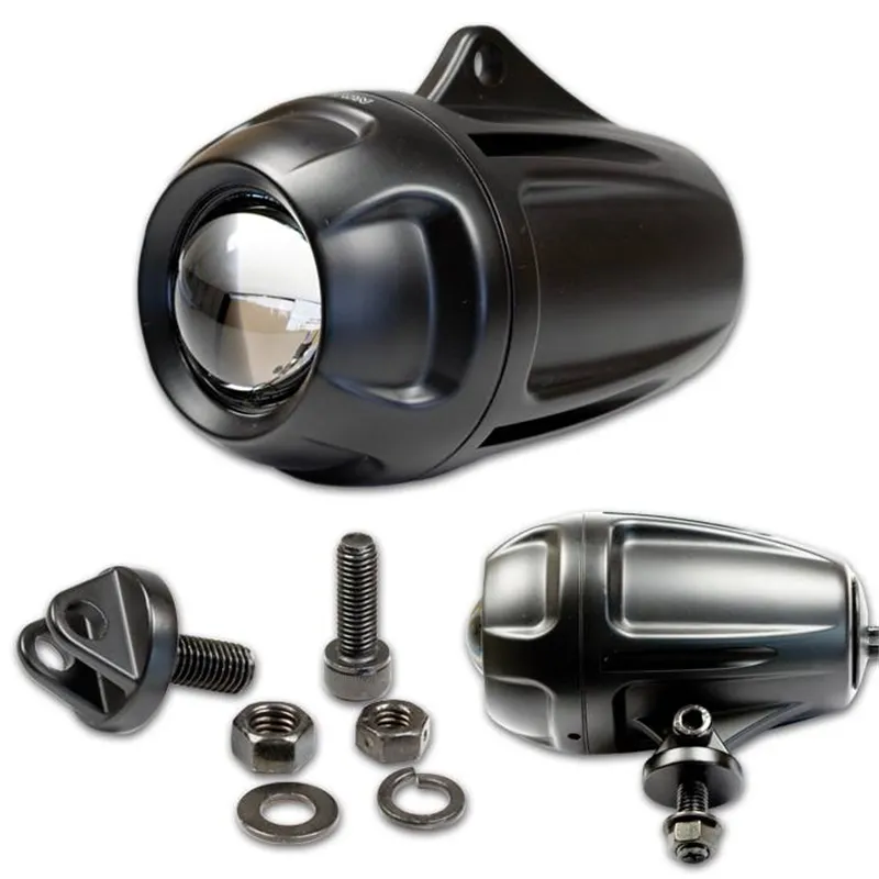 cafe 4 racer - Ellipsoid Headlight "Phonton" Black Aluminum Oval Lens Ø38mm High Beam E4 Universal E-approved - HS MOTO Germany Extra Lights 4251352605849