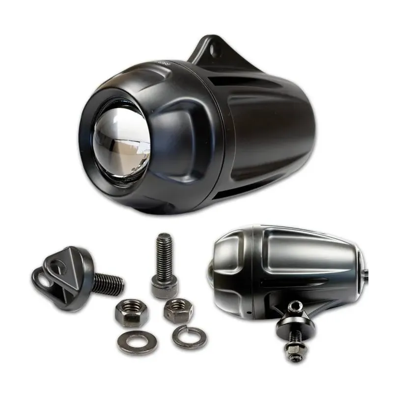 cafe 4 racer - Elipsovitý predný svetlomet "Photon" čierny hliníkový kryt Ø38mm stretávacie svetlo E9 univerzálny schválený - HS MOTO Germany Prídavné svetlomety 4251352605856