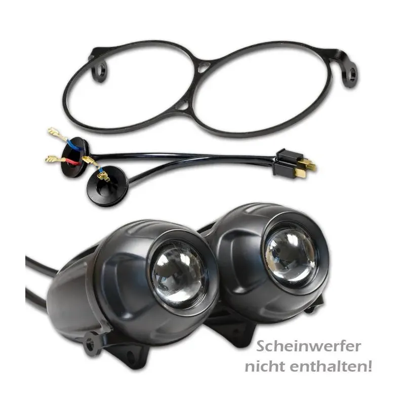 cafe 4 racer - Mounting Frame for 2 Ellipsoid Headlights + Wiring Harness Aluminum Black - HS MOTO Germany Extra Lights 4251352618610