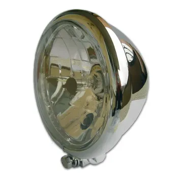cafe 4 racer - SHIN YO 4 1/2 inch high beam headlight, glossy black, chrome - Shin Yo Headlights bottom mount 