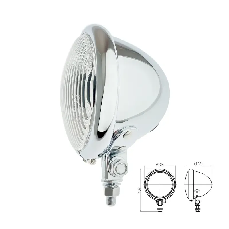 cafe 4 racer - Headlight "Bates Style" 4.5" Bilux 35/35W + Parking Light Below M10 Chrome E-approved - HS MOTO Germany Headlights bottom mount 4251352613820