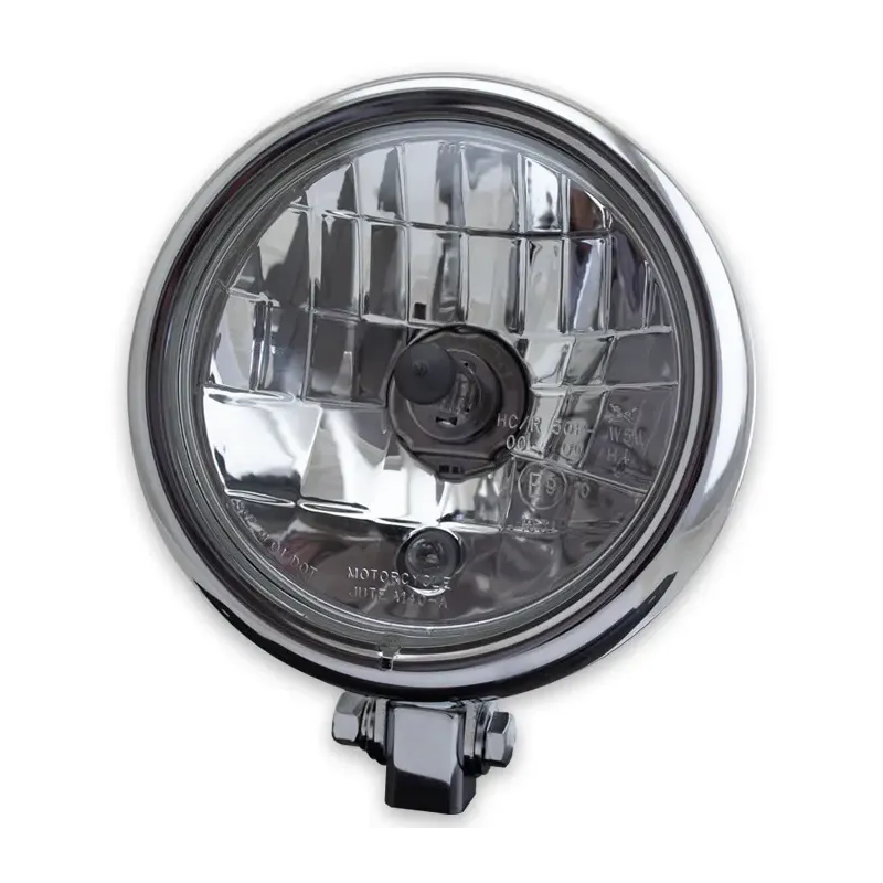 cafe 4 racer - Headlight "Bullet" 5-3/4 H4 chrome Clear Glass M10 bottom Ø 155mm Insert Ø - HS MOTO Germany Headlights bottom mount 4251352668790