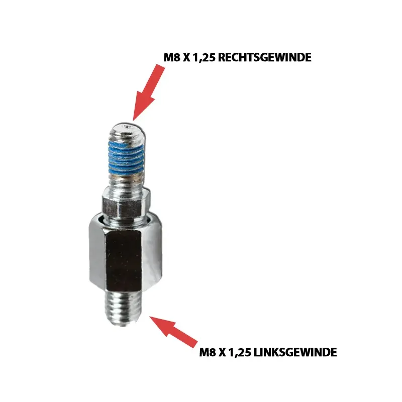 cafe 4 racer - "Mirror Adapter" M8-L x 1.25 mm chrome (in mirror M8 x 1.25 mm) - HS MOTO Germany Accessories 4251352606631