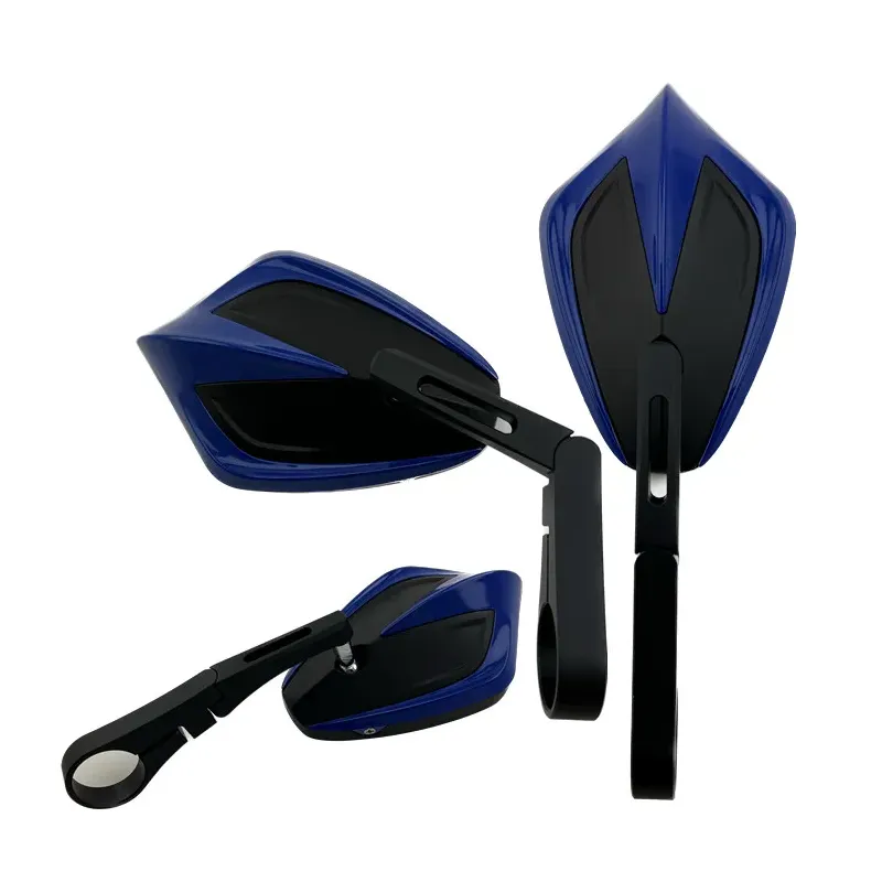 cafe 4 racer - Handlebar End Mirror "MOVE 10" D30 Blue Aluminum Pair Adjustable Arm: 78mm 138 x 90mm - HS MOTO Germany Bar end mirrors 4251926907454