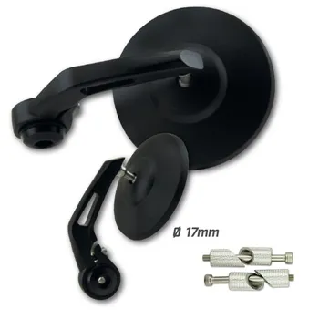 cafe 4 racer - Handlebar End Mirror "BOB 1" M6/ID17 Black Aluminum Pair incl. Handlebar Weights + Clamping Parts 17mm Arm: - HS MOTO Germany Bar end mirrors 4251926905702