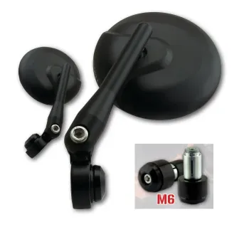cafe 4 racer - Handlebar End Mirrors "Stream" M6 Universal Black Aluminum Pair incl. Handlebar Weights - HS MOTO Germany Bar end mirrors 4251352656735