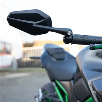 cafe 4 racer - Handlebar End Mirror "SOLID" Black M8Y Yamaha Aluminum Pair Including Handlebar Weights Arm: 128mm 80 - HS MOTO Germany Bar end mirrors 4251926910898