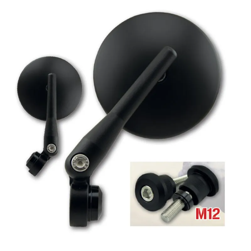 cafe 4 racer - Handlebar End Mirror "TOM 1" M12 Black Aluminum Pair incl. Handlebar Weights M12 BMW Adjustable Arm: - HS MOTO Germany Bar end mirrors 4251926900196