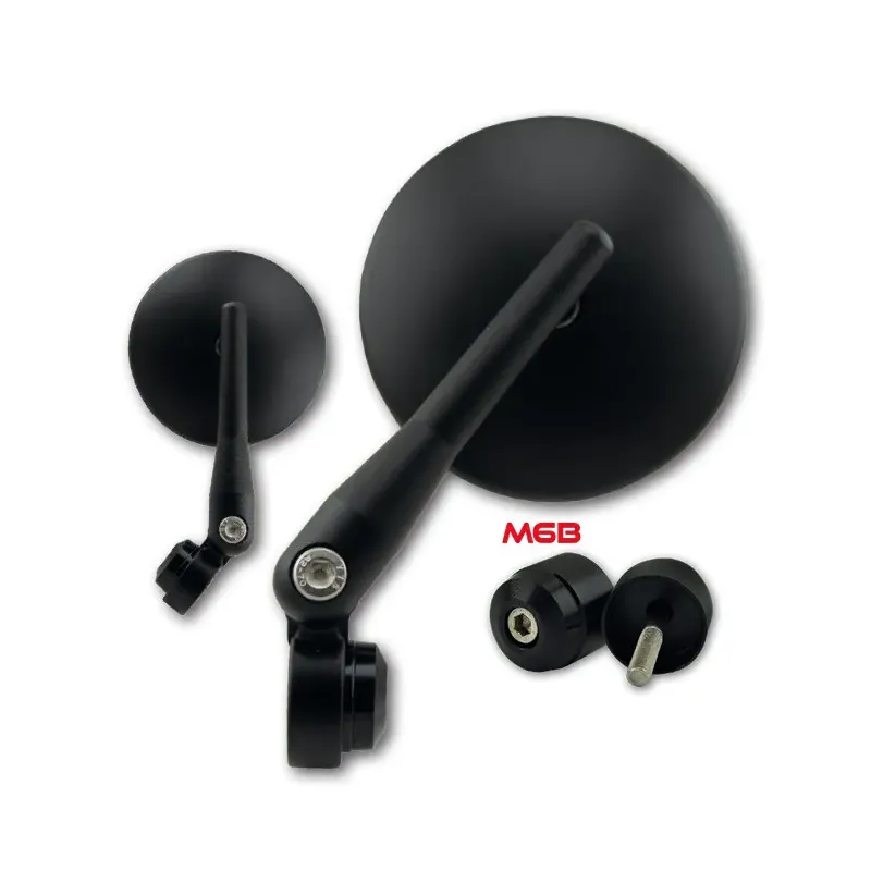 cafe 4 racer - Handlebar End Mirror "TOM 1" M6B Black Aluminum Pair incl. Handlebar Weights M6 Benelli Arm: 128mm - HS MOTO Germany Bar end mirrors 4251926907270